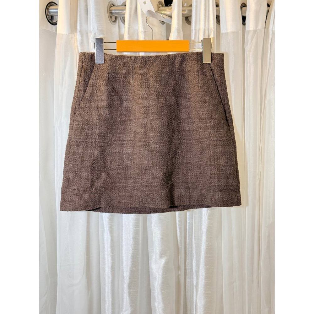 Babaton Mini Skirt Womens 4 Brown Tweed Textured A-Line Pockets